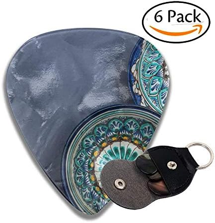 Ethnic Uzbek Ceramic Tableware On The Gray Background Decorative Ceramic Cups With Traditional Colorful Celluloid Guitar Picks Plectrums For Guitar Bass .6 Pack 46mm
