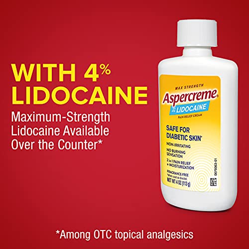 Aspercreme Odor Free Lidocaine Foot Pain Relief Cream 4 oz. Safe for