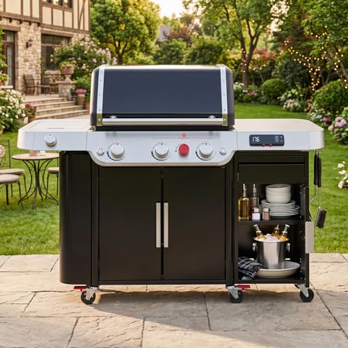 onlyfire Weber Genesis 2022 Series Gas BBQ Side Storage Cabinet | S/E/SPX/EPX-335/435 Built-in Gas Barbecue Storage Cart with Drawer and Kitchen Towel Holder