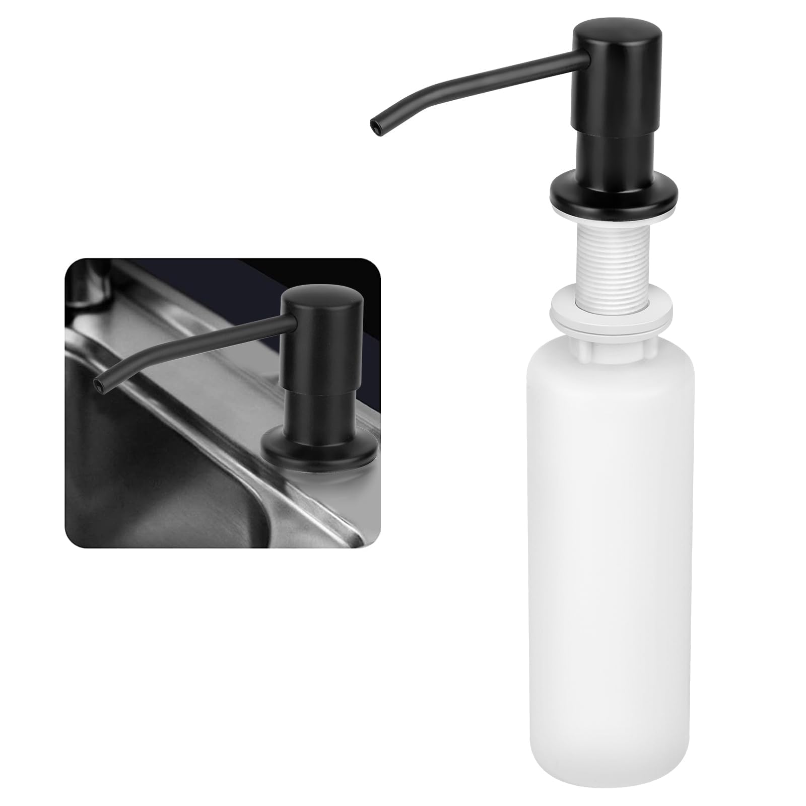 Linkstyle Kitchen Soap Dispenser Made of Stainless Steel, Built-in 300ml Liquid Soap Dispenser Bottle with 360 Degree Rotary Dispenser Pump for Bathroom and Kitchen - Black (H2A4060-L001293093FBA)