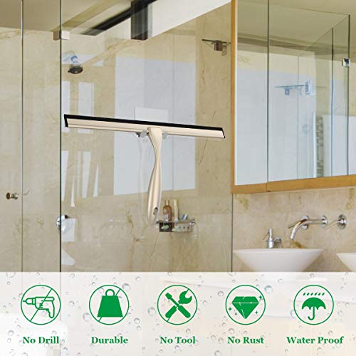 LPOLER Shower Squeegee, All-Purpose Stainless Steel Shower Cleaner for Shower Doors, Bathroom, Window, Mirror and Car Glass, Longer Handle with Hook and Screwdriver - 14 Inches (Gold) - Thumbnail 2
