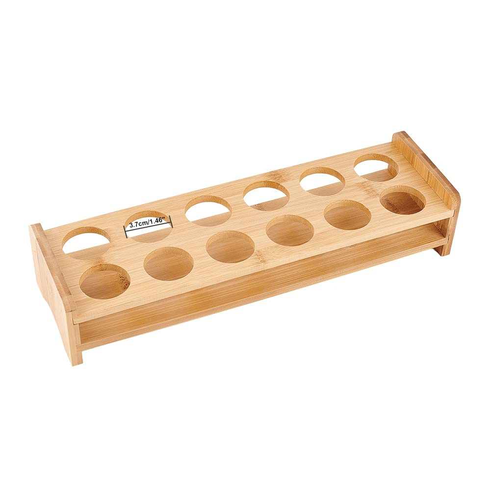 NBEADS 12 Shot Glass Tray Holder, Bar Bamboo Shot Glass Holder Wine Glass Cup Serving Tray Cups Organizer Shot Glass Display Bar Accessories for Party Bar Club, Hole: 3.7cm