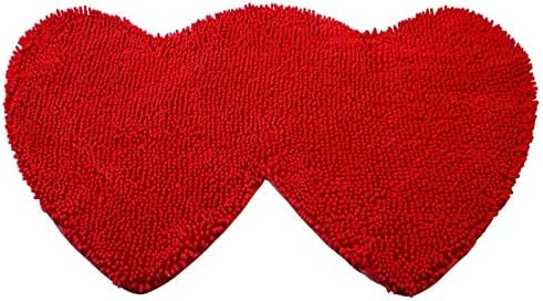 YX-Yami Chenille Double Heart Rugs,Super Soft Anti-Skid Area Rugs Carpet, Bathroom, Bedroom, Stairs and New Home Floor Decorations (Red)