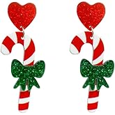 Candy Cane Christmas Dangle Drop Earrings for Women Cute Green Red Heart Stud Xmas Lightweight Dangling Hypoallergenic Festival Ornament Party Jewelry for Daughter Bff