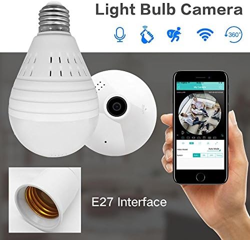SDETER Bulb Lamp Wireless IP Camera Wifi 960P Panoramic FishEye Home Security CCTV Camera 360 Degree Night Vision Support 128GB (960P IR Add 32G/China/US Plug)