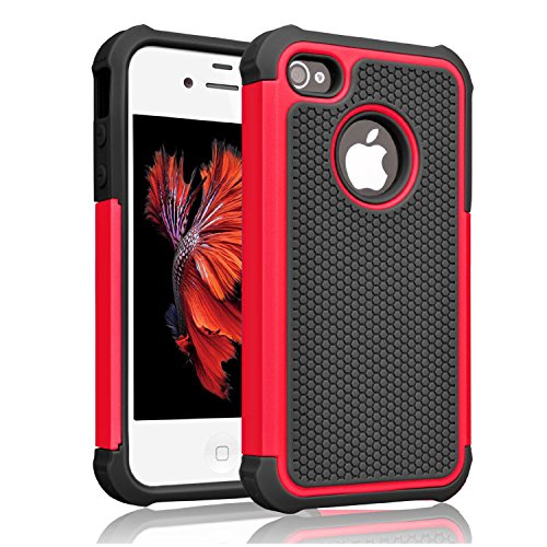 iPhone 4s Case ,[Corner Protection] Protective Case Detachable Defender Thin Protective Anti-dirt Scratch Resistant Hard Soft Heavy Duty Rubber Bumper Cover for iPhone 4 4s(Black/Red)