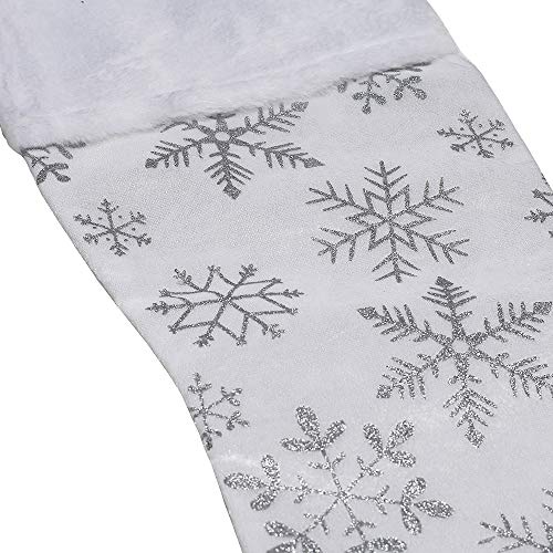 White Velvet Christmas Stockings - 3-Pack of 21 inch Holiday Stockings with Festive Glitter Snowflakes and Faux Fur Cuff - Thumbnail 2