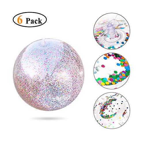 Litthing Glitter Beach Ball Pool Water Ball Party Ball for Holidays Summer Beach with Inflator 3 Pieces 16 inch and 3 Pieces 24 inch
