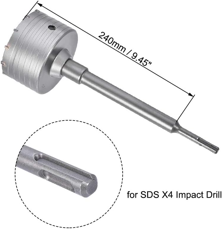 sourcing map Wall Hole Drill Bit 100mm Concrete Cement Stone Hole Saw Cutter 240mm Drilling Depth Round Shank with Connecting Rod Drill for SDS X4 Impact Drill - Image 4