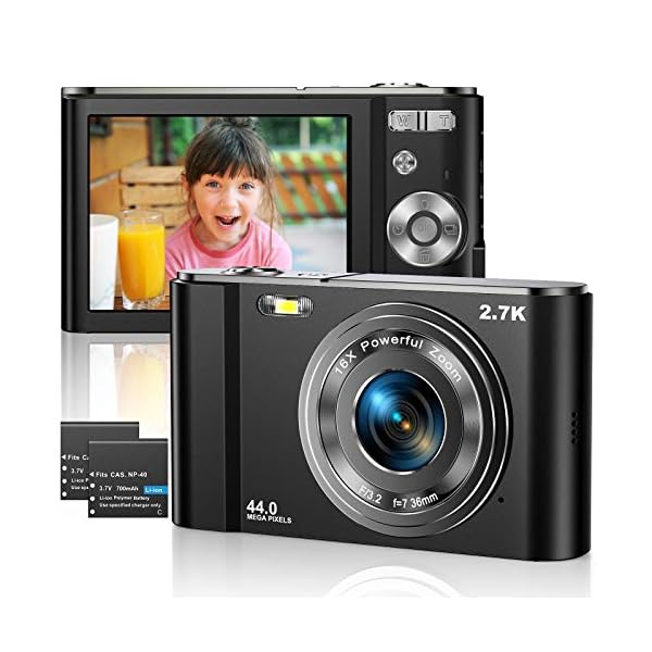 Vnieetsr Digitalkamera 2,7K Ultra HD Mini-Videokamera 44MP 2,8 '' LCD Wiederaufladbare Fotokamera mit 16X Digitalzoom…