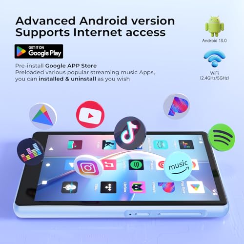 160GB MP3 Player with Spotify, Bluetooth and WiFi, 4.5 Inch Touchscreen, MP4 Player, Android Music Player 13 MP3 MP4 with Spotify, Play Store, Amazon Music, Deezer, FM Radio