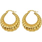 JeeweLife 18k Gold Plated Stainless Steel Chunky Twisted Hoop Earrings Big Gold Hoops Earrings for Women, Size 25mm