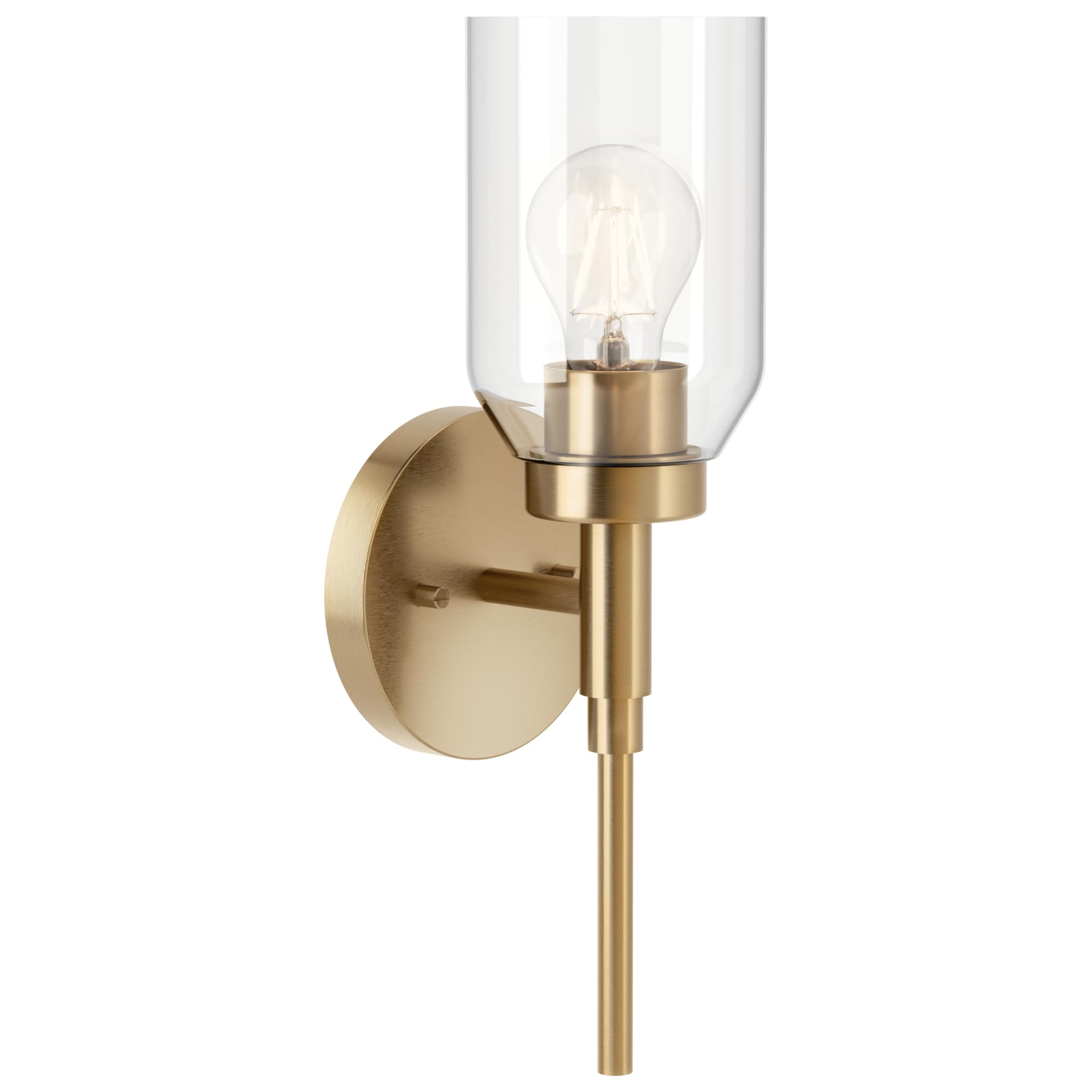 Photo 1 of KICHLER Madden 1-Light Wall Sconce with Clear Glass in Champagne Bronze, Sloped Ceiling Compatible, for Bathroom or Hallway (14.75" x 5"), 55183CPZ