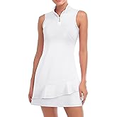 Viracy Tennis Dress for Women Sleeveless Golf Dresses with Shorts and Pockets Ruffle Zip Up Stand Collar Golf Outfits