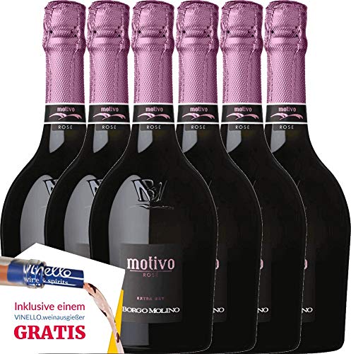 VINELLO 6er Weinpaket Italien - Motivo Rosé extra dry - Borgo Molino mit VINELLO.weinausgießer | 6 x 0,75 Liter – Bild 3