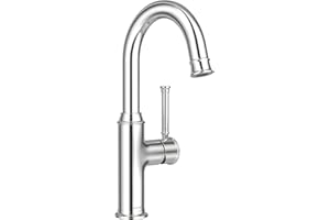 Lava Odoro Curtura Bar Sink Faucet, Chrome Bar Faucet 1 Hole, 360° Swivels Spout Wet Bar Faucets or Prep Sink Faucet, Solid Brass Spot-Free Small Kitchen Faucet Single Handle KBF201-C
