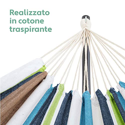 Vita5 Hammock with Stand - Adjustable Frame 290-330cm - Large 80% Cotton 20% Polyester Hammock for Garden, Patio, Balcony and Camping - Portable with Carry Bag