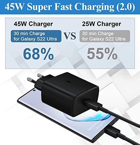 45 W Fast Charger USB C Power Supply Adapter Charger for Samsung Black | 45 W charger, for: Samsung Galaxy Ultra S25 S26 S24 S23 S22 S21 S20 FE S10 S9 S8 A55 A54 A53 A52 A50 A34 iPhone Moto Google