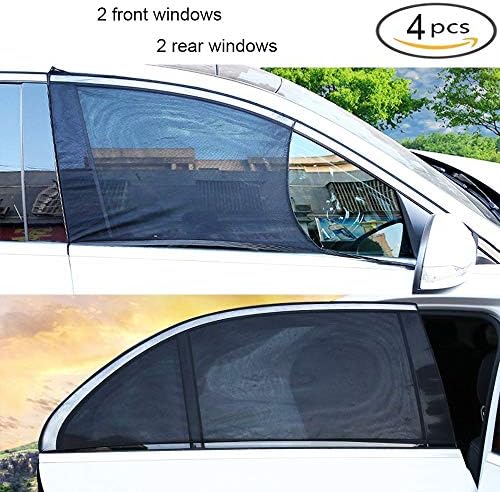 4pcs Car Window Sun Shades, Protect Baby Kid from UV Light Universal Fit Winow Slip On Stretchable Mesh Protect - Blocks Sun Glare