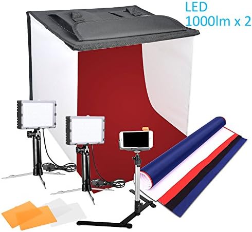 60x60cm Portable Photography Light Tent Foldable Table Top Photo Studio Tent Continous Lighting LED Light Box Shooting Tent Box Kit, Camera Tripod & Cell Phone Holder