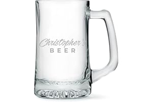 Weddingstar Customizable 14 Oz Glass Beer Mug – Casual Script Font Engraving