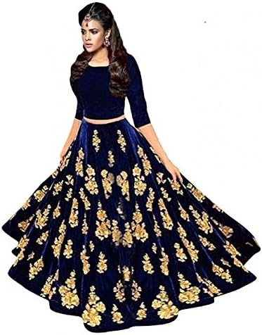 Skight Fashion Women's Velvet Lehenga Choli (Blue, Free Size)