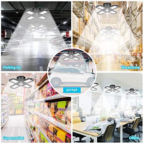 Yepran New Upgraded LED Garage Ceiling Light, 120W Deformable Garage Lights 10000Lm 6000K LED Shop Light for Warehouse, Basement, Barn with 4 Adjustable Panels