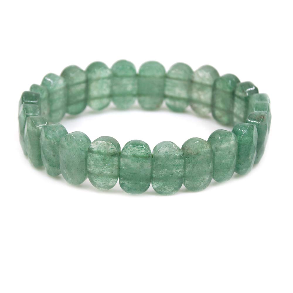 CHENYUE Natural Green Strawberry Quartz Gemstone 14mm Faceted Oval Beads Stretch Bracelet 7.5 Inch Unisex