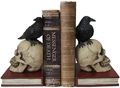 DWK 8.5" Murder & Mystery Raven on Skull Bookends