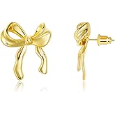 CANDYFANCY Gold Bow Earrings for Women Pearl Rhinestone Bowknot Stud Ribbon Drop Dangle Earrings Long Tassle Dangling Earrings Trendy Jewelry Christmas Birthday Gifts