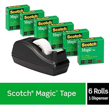 Scotch Magic Tape with Black Dispenser, Numerous Applications, Engineered for Office and Home Use, 3/4 x 1000 Inches, Boxed, 6 Refill Rolls, 1 Dispenser (810K3)