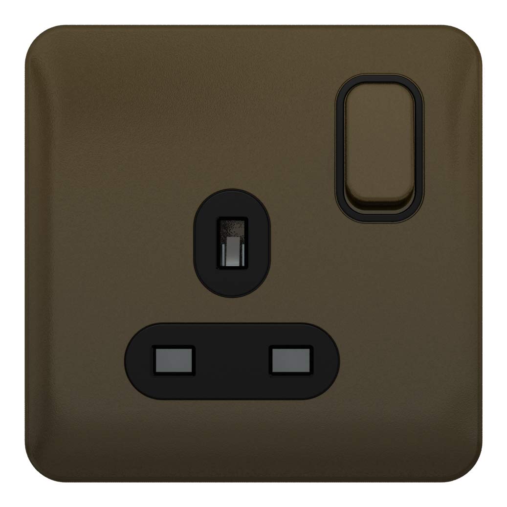 Schneider Electric - Lisse Screwless Deco, Switched Single Power Socket, 13A, Single Pole, Mocha Bronze with Black Insert, GGBL3010BMB