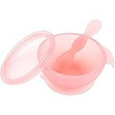 Bumkins Feeding Set with Suction, Includes Spoon and Lid, Training Essentials for Baby-Led Weaning, Toddler Self-Feeding, Babies Eating at 4 Mos Up, Pink Jelly