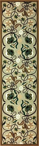NEW Soft Modern Garden Floral Design Rubber backed non-slip Area Rug Carpet ( 23" x 84" - Beige )