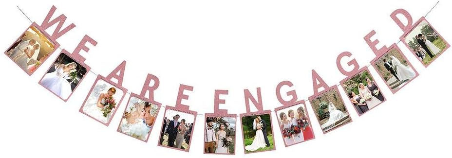 We are Engaged Photo Banner for Engagement Party Decorations, Wedding Party Sign, Pink Bridal Shower Party Supplies