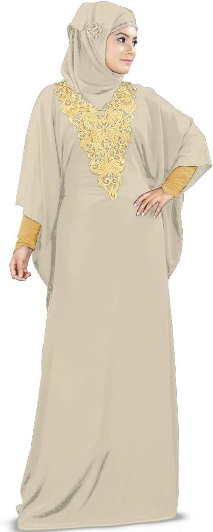 Womens Kaftan Gold Embroidered Fancy Abaya Evening Gown Muslim Maxi Dress KF-003