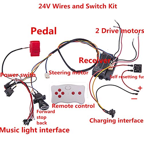 24 Volt Children Electric Car DIY Modified Wires and Switch Kit,with