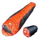 丸洗いOK White Seek 寝袋 シュラフ マミー型 耐寒温度 -5℃ コンパクト収納 オールシーズン (オレンジB)