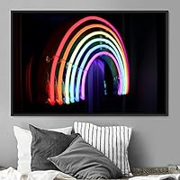 Framed Canvas Wall Art Illuminated Words 3D Industrial Inspirational Multicolor Neon Pop Art Quotes Typography Urban - 16x24 inches