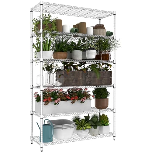 M MZG Estantería Metálica de Carga Pesada de 6 Niveles, hasta 953,4 kg, Baldas Ajustables, para Garaje, Taller y Almacén,Estudio,Cromado, 45 x 120 x 209,2 cm