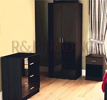 R B Bedroom Furniture Trio Set Two Tone Black Black High Gloss