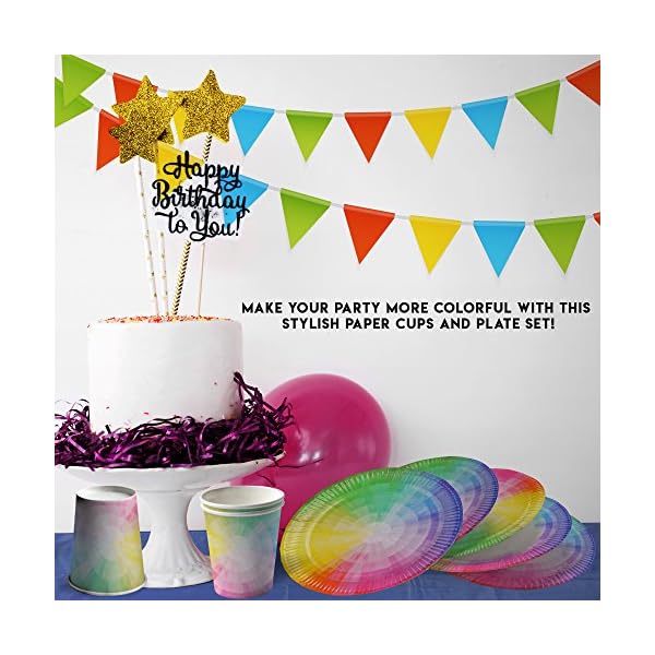 Matana-61-Piece-Rainbow-Party-Tableware-Set-Caters-for-15-Guests Matana - Rainbow Party Tableware Set - Paper Plates Cups Napkins Tablecloth for Kids Birthday Party - Caters for 15…
