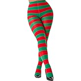 Mrotrida Women's Christmas Striped Tights High Waist Pantyhose Cosplay Stocking Elastic Slim Legging