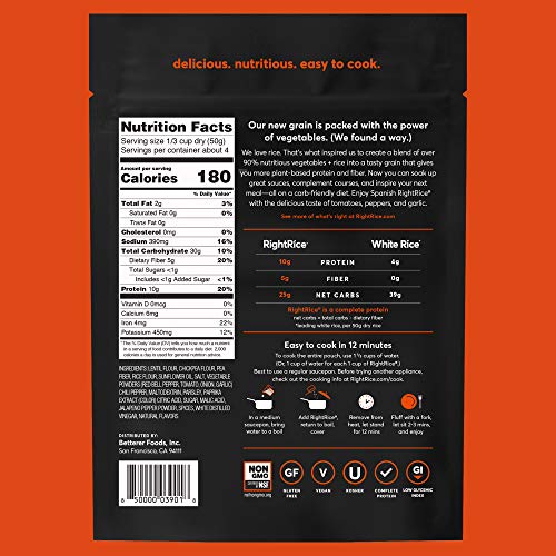 RightRice - Spanish (7oz. Pack of 6) - Made from Vegetables - High Protein, Vegan, non GMO, Gluten Free