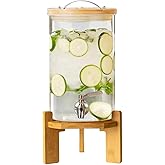 Beverage Dispenser, 2.1 Gallon Glass Drink Dispenser with Stand, Glass water dispenser with Spigot, Large Drink Dispensers for Parties,Bars,Restaurants, 8L