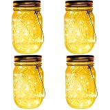 4-Pack 30 LEDs Solar Powered Mason Jar Lights, Watrproof Outdoor Hanging Led Fairy Firefly String Lights Lanterns (Jars & Hangers Included),Best Patio Wedding Party Deck Garden Decor