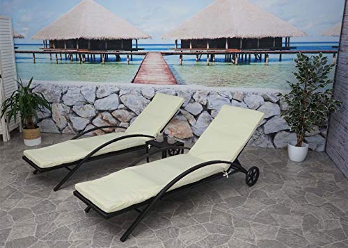 Mendler 2er-Set Sonnenliege HWC-E27, Relaxliege Gartenliege, Poly-Rattan - schwarz, Kissen Creme-beige – Bild 3
