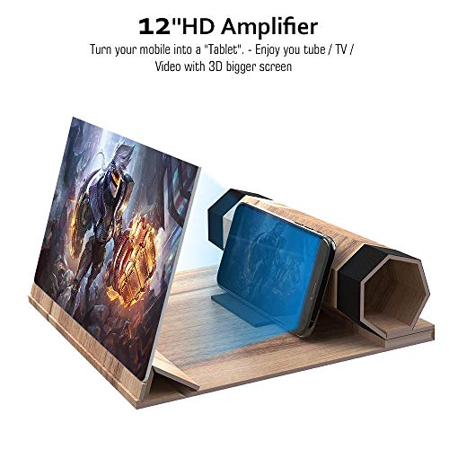 12''HD Foldable Screen Magnifier, VXSCAN Crude Wood Grain 3D Mobile Phone Screen Enlarger, Suitable for All Smartphones Watching Movie Videos - Thumbnail 4