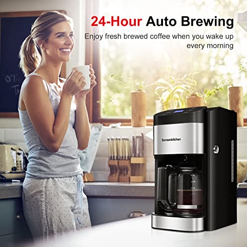 12Cup Programmable Coffee Maker, Fast Heating Drip Coffee Machine with Glass Carafe
