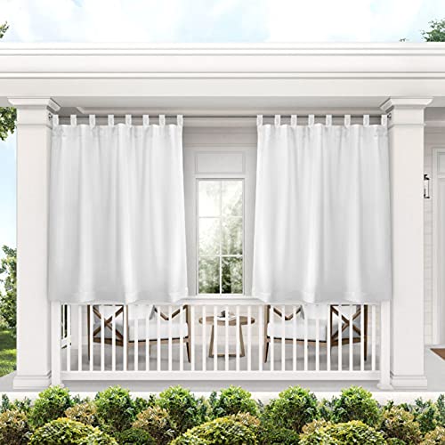 Exclusive Home Cabana Solid Indoor/Outdoor Light Filtering Hook-and-Loop Tab Top Curtain Panel, 54″x144″, White, Set of 2